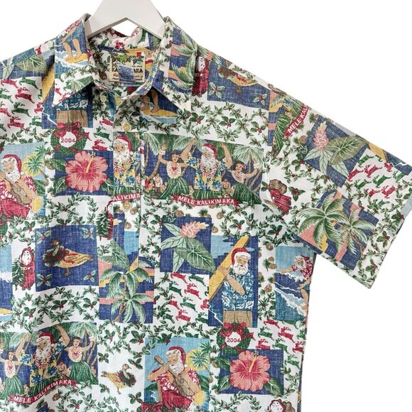 2004 Reyn Spooner Quilt Santa Mele Kalikimaka Popover Hawaiian Christmas Large - Picture 1 of 12